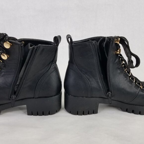 Chase + Chloe Storm Combat Boots Women 9 Black Block Heel Lug Sole Glitter Laces - Picture 8 of 15